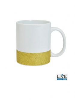 Caneca Branca com base em Glitter Dourado LIVE SUB